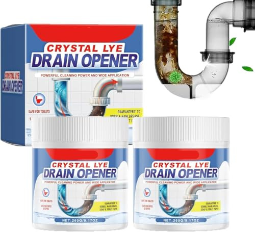 Drain Opener,Crystal Lye Drain Opener,Wild Sink and Drain Cleaner,Pipe Dredge Deodorant,Powerful Sink & Drain Cleaner,Foam Drain Cleaner,Powerful Pipe Dredging Agent for Home Kitchen Toilet (2 Pcs)