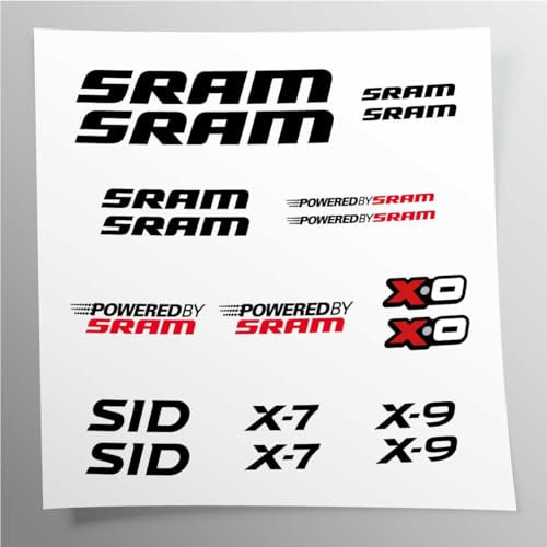 Kit adesivi compatibile con SRAM telaio MTB Mountainbike e casco | Base Vinile Trasparente FACILE APPLICAZIONE Stampa UV | Stickersland® (Nero)