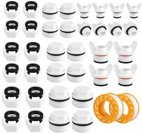 36 Stück Blindstopfen Wasserleitung, 1 1/2 3/4 Zoll Blindstopfen Außengewinde und Innengewind mit Gummidichtungen und Fugenband, Kunststoff Verschlusskappe für Wasserhähnen