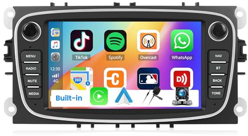 4G+64G GOHHDL Android 13 Autoradio für Ford Focus mk2 Mondeo Cmax Galaxy Smax Kuga mit Carplay Android Auto, 7 Zoll Touch Bildschirm Radio mit GPS Navi WiFi FM/RDS Bluetooth SWC Rückfahrkamera MIC