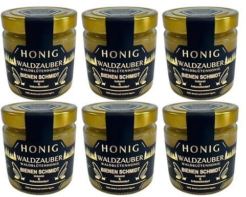 6x Original Deutscher Honig Waldblütenhonig 500g im Glas Waldzauber Honig rein und natürlich