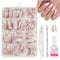Cat Eye False Nails Kit - 240pcs Gradient Pink Press On Nails - Acrylic Coffin False Nails Short - 12sizes Shimmer Stick On nails - Fulll Cover Fake Glue On nails For Women Girls
