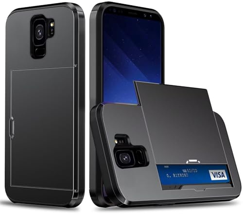 Belzsxy Handyhülle für Samsung Galaxy S9 Hülle, mit Kartenfach, Harte PC Stoßfest Robust Fallschutz Outdoor Militär Schutzhülle für Samsung Galaxy S9 (Schwarz)