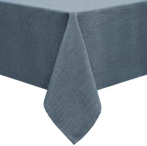 smiry Leinenoptik Tischdecke Abwaschbar Lotuseffekt Eckig 140 x 200 cm Tischtuch Leinendecke Wasserabweisend Tafeldecke Tischwäsche Fleckschutz, Blau