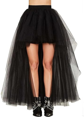 OhMill Black Tulle Skirt for Women High Low Skirts Long Tulle Skirt for Women Black Tutu Dress Layered Skirts
