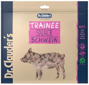 Trainee Snack Schwein | Leckerli für Hunde & Katzen | 500 g | Mit FOS | Dr. Clauder's | Ergänzungsfuttermittel für Hunde & Katzen | 95 % Schweinefleisch | Schonend dampfgetrocknet