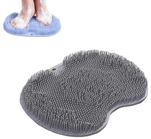 Solespa Fußschrubbermatte aus Silikon, freihändige Fußmassagematte für die Dusche, Rücken- und Fußschrubber mit Saugnäpfen und Ablauflöchern, wandmontiertes Massagepad für die Dusche (Grau)