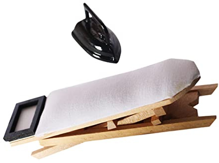 HEALSOPTHY Miniatur Bügeleisen und Bügeltisch Set Detailreiches Mini Haus Kreatives für Fördert Fantasie und Feinmotorik Schwarz Teilig