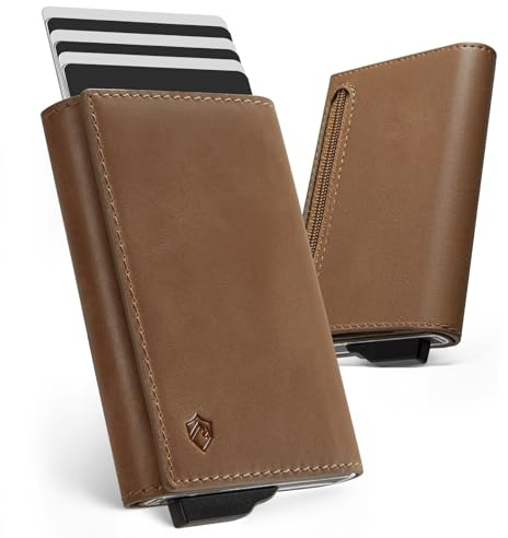 YESIIW Geldbörse Herren Echtleder von Hoher Qualität, Slim Wallet mit Münzfach für 10 Kreditkarten, Leder RFID Schutz Portmonee Herren Magnetverschluss, Pop-up Kartenetui Smart Wallet Dauerhaft, Braun