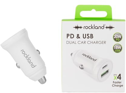 Rockland Dual PD USB Car Charger, Fast Charging Vehicle Adapter with Power Delivery, Universal Phone Tablet Charger for iPhone Android Samsung