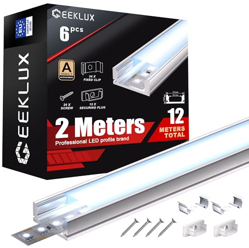 LED Aluminium U-Form Profil 2M×6(12M) mit Milchig Weißer Abdeckung Kanal Diffusor Alu LED leisten Schienen kanalleiste Aluprofil Streifen Profile lichtkanal led strip aluschiene unterputzprofil
