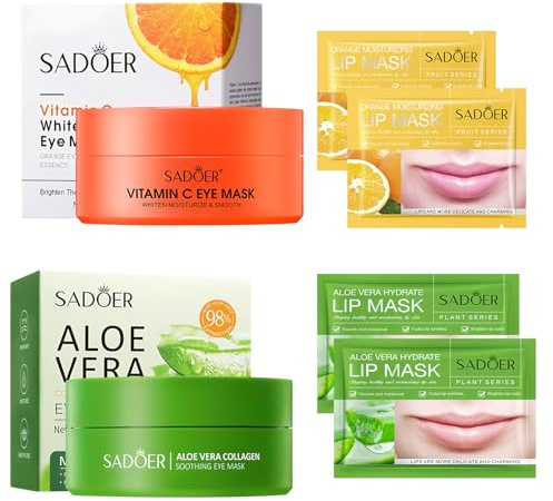 124 Stück Aloe Vera Augenpads und Lippenmaske | Vintamin C Augenpads und Lip Mask,Eye Pads zur Hydratation,Anti Aging,Gegen Augenringe,Falten,Schwellungen und Tränensäcke