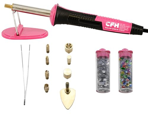 CFH Strassstein-Applikator-Set SA 922 – Kreatives DIY-Set mit 8 Aufsätzen, 500 Strasssteinen & TÜV-zertifiziertem Gerät SA6, 230 V, 6 W, max. 250 °C, Pink/Schwarz