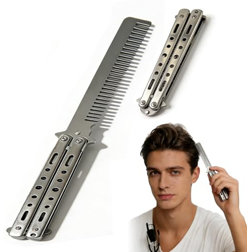 Faltbarer Stylingkamm aus Edelstahl, Taschen-Kamm für Haare & Bart, Robust und Tragbar, Präzisionskamm für Herren – 22 cm – Silber