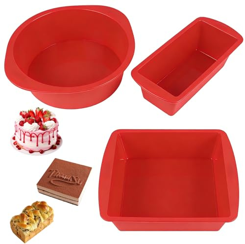 3 Stück Silikon Backform, Silikonform Backen Set, Drei Formen Silikonform Kuchen, Silikonbackform für Gebäck Brot Backen (Quadrat, Kreis, Rechteck)