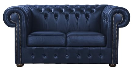 ROYALSOFA Sofa Chesterfield King 2-Sitzer Ledersofa mit Knopfheftung, Holzrahmen & Gepolsterten Armlehnen, Pflegeleichte Couch, Loungesofa für Wohnzimmer, Büro, Praxis, Kanzlei & Hotel, Blau