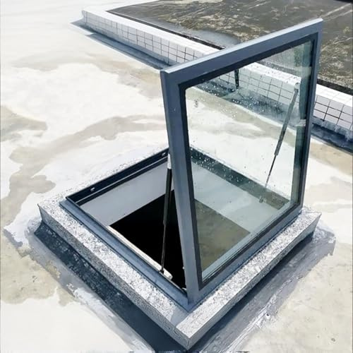 Dachfenster aus Aluminiumlegierung, doppeltes gehärtetes Glas, großes Dach und Keller, Lichtschacht 59,9 x 60,9 cm, abgeschrägtes Flachdachfenster für Sonnenraum und natürliche Beleuchtung