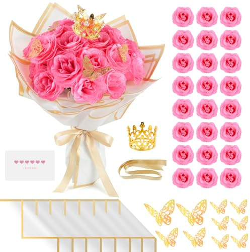 Ecofocet 24 Pezzi Bouquet di Rose Glitterate Artificiali, Bouquet di Rose Glitterate, Bouquets di Fiori Artificial, Bouquets di Fiori Finti per Regali/Matrimonio/Anniversario/Fidanzamento