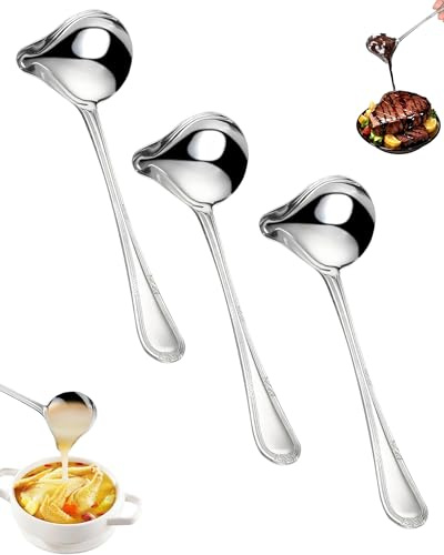 Thapncow 3 cucchiai per salse in acciaio inox, 20 cm, lavabili in lavastoviglie Argento,Mestolo per Salsa con Beccuccio Cucchiaio Saucier in Acciaio Inox, Cucchiaio Da Salsa Per Hotel, Casa, Ristorant