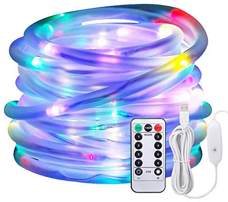 Afufu Lumières de corde menées, lumières de corde de 10M alimentées par USB, lumières de tube de 100 LED extérieures avec 8 modes, d'IP65 Fil de cuivre de fée pour des décorations de Noël