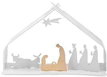 Alessi Bark Crib BM09 W - Design Weihnachtskrippe Reproduktion mit goldenen Details, Edelstahl, Weiß
