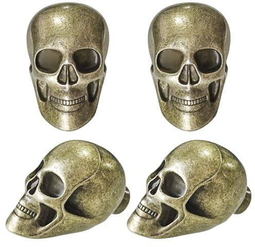 BAMI-LEE House Vintage Skull Cabinet Knob,4 Piece Furniture Cabinet Handle for Kitchen Dresser Cupboard Wardrobe with Screws (Bronze)