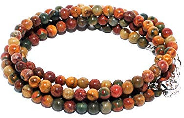 rainbow safety Mehrschichtiges Armband Armschmuck Geschenk für Damen Natürliche Echte Edelstein Perlen Turmalin Amazonit Achat Tigerauge Amethyst BR (Picasso Jaspis)