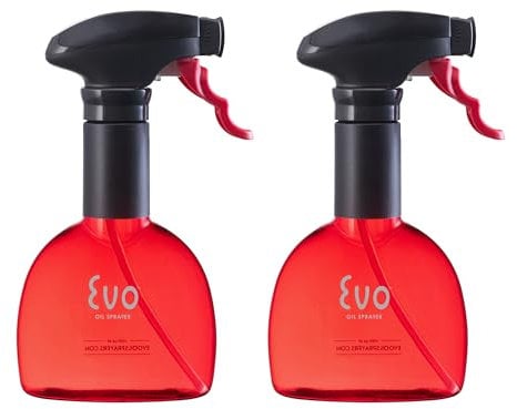 Evo Mini Oil Sprayers, Non-Aerosol for Olive Oil, Cooking Oils, and Vinegars, Red, 8-Ounce Capacity, Set of 2