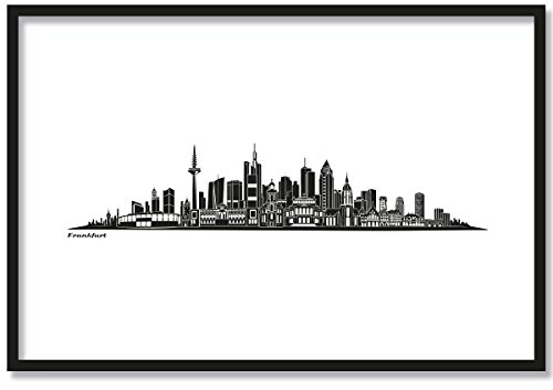 JUNIWORDS Poster mit/ohne Holzrahmen, Wähle ein Motiv, Skyline Frankfurt, Wähle eine Größe, 40 x 60 cm (L) mit Rahmen in Schwarz