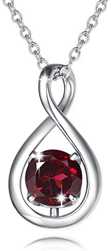 FANCIME Garnet Necklace January Birthstone for Women Sterling Silver Dainty Infinity Pendant Necklace Red Gemstone Fine Jewelry Birthday Anniversary Graduation Mothers Day Gifts for Women Her Mom