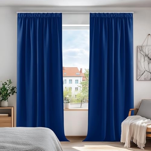 Deconovo Blickdichte Gardinen Verdunkelungsvorhänge mit Kräuselband Schlafzimmer, 175x140cm(HöhexBreite), königsblau, 2er Set