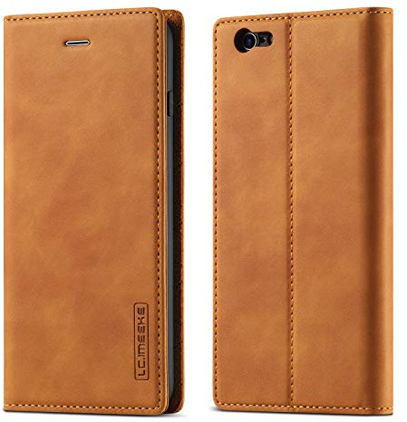 QLTYPRI Hülle für iPhone SE 2022 5G/iPhone SE 2020/iPhone 8/iPhone 7, Vintage Matte Handyhülle mit Kartenfach Geld Slot Ständer PU Ledertasche Flip Schutzhülle für iPhone 7/8/SE 2/SE 3 - Braun
