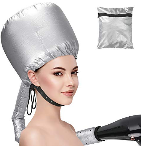 Bonnet Attachment für Haartrockner, Welltop Helm-Trocknung Kappe Trockenhauben für Haare, Freihändig zum Trocknen Styling Curling und Tiefenkonditionieren passend für alle Kopf- und Haargrößen, Silber