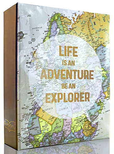 Holoary Fotoalben, für 100 Fotos in der Größe 10,2 x 15,2 cm, 1 Bild pro Seite, 100 Taschen, bedruckter Bucheinband, Design einer alten Abenteuer-Karte, Reisen, Urlaub