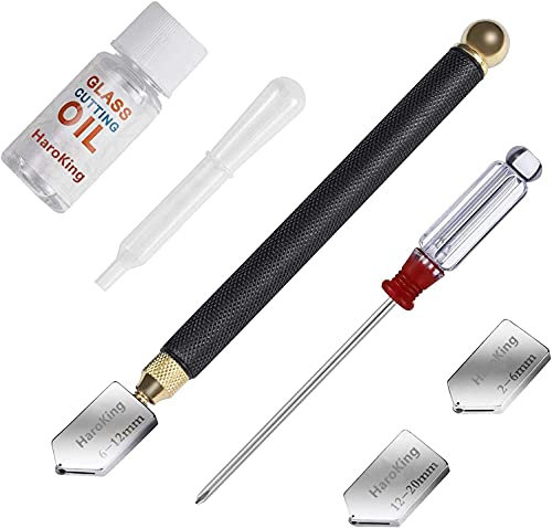 HaroKing Tagliavetro Professionale con olio da taglio per vetro, testa da taglio da 2 mm a 20 mm, strumento tagliavetro con punta in metallo duro per specchi e mosaici in vetro spesso