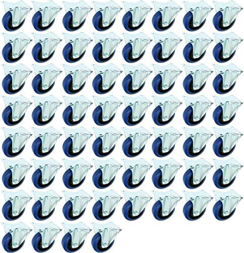 60 Stück 100 mm BLUE WHEELS Bockrollen Transportrollen Lenkrollen Schwerlastrollen 135 kg/Rad Blau - INDUSTRIEQALITÄT ECO (60 x Bock)