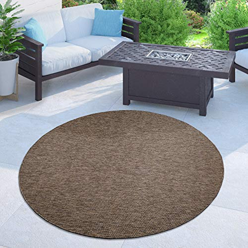 Paco Home Outdoor Teppich Flachgewebe Sisaloptik Modern Einfarbig meliert wetterfest & pflegeleicht Küchenteppich Ideal für Terrasse Balkon Garten, Grösse:200 cm Rund, Farbe:Taupe