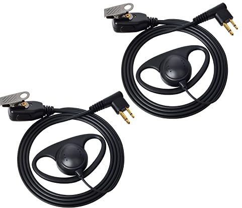 HYS D Shape Earpiece with Mic Compatible with Motorola CP040 CP140 Hytera Midland 2 Way Radio Inline PPT Headset for Police Security (2 Pack)