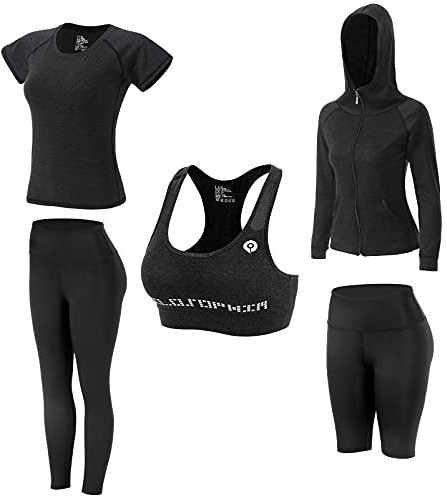 JULY'S SONG 5 Pezzi Completo Sportivo Donna Tute da Ginnastica Set Abbigliamento Running Donna Completo Yoga Tuta Fitness Donna Pilates Jogging Sportive Abbigliamento