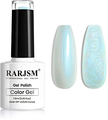 RARJSM Pearl Shell Spiral Gel Nail Polish Light Green Shimmer Pearl Gelpolish 7.5ml Curing Required Soak Off Glimmer LED UV Gel Nail Gel for Manicure Nail Art Design DIY at Home Salon