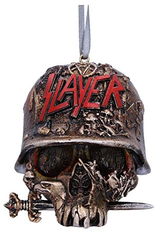 Nemesis Now Slayer Totenkopf Hängende Ornament 8cm, Bronze, Harz, Offiziell lizenzierte Slayer Merchandise, Helmschädel Design, in Harz gegossen, sorgfältig handbemalt