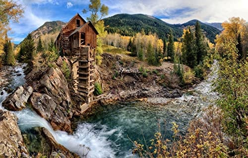 LHJOYSP Geschenk mädchen 3D Puzzle 1000 Teile,Natürliche Schönheit,Wald,Wasserfall,USA,Colorado,Crystal Mill,Crystal River,75x50cm