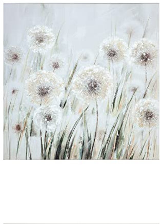 GILDE großes Bild XL quadratisch 90 x 90 cm - Motiv: Pusteblumen Wiese - handgemalt auf Leinwand auf Keilrahmen - creme weiß