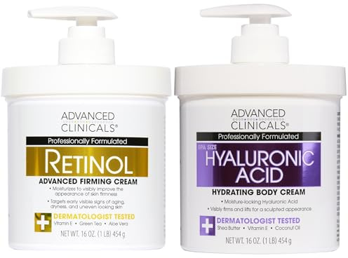 Advanced Clinicals - Retinol Creme + Hyaluronsäure Lotion für Gesicht und Körper Hautpflege Anti-Aging Cremes für trockene Haut