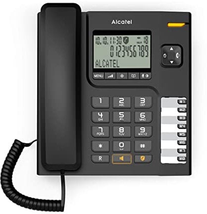 ALCATEL T78 - Telefono Fisso a Filo - Grande Display Alfanumerico - Vivavoce - Blocco Chiamate - Indicatore Luminoso Chiamata in Arrivo - Tasto Richiamata - 8 Tasti di Memoria Diretta - Nero