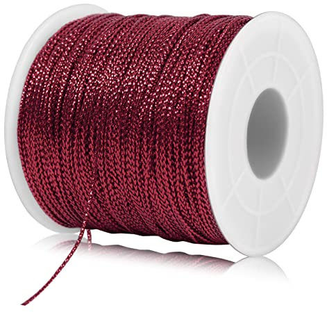 LEREATI Kordel Rot Geschenkband Metallic Kordel 1mm x 100m Nicht Elastisch Kordelband Schleifenband, DIY Bastelschnur zum Handwerk Hochzeit Dekorieren oder Verpacken