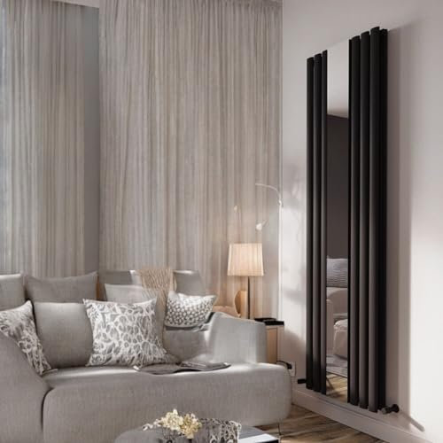 Go Bathrooms Mirrored Vertical Radiator 1800 x 500mm Black Oval Mirror Radiator Central Heating Double Panel Tall Radiators