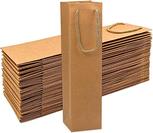 Sacchetti regalo per vino,50 pacchetti di sacchetti di vino per regali di bottiglie di vino Premium Brown Kraft sacchetti di vino di carta con manici.3,7 x 3,5 x 13,8'sacchetti di vendita al dettaglio