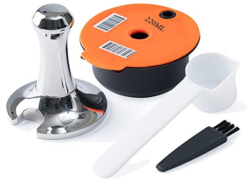 BENFUCHEN capsules de café réutilisables Pod 60/200/220ml Filtre à café rechargeable et Tamper pour machine Bosch Tas simo (220ML Capsule Pod & Tamper)