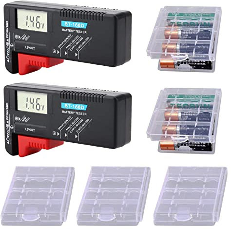 GTIWUNG 2 Pièces Testeur de Piles,Testeur de Tension de Batterie Universel pour Piles AA/AAA/C/D-1.5V,PP3-9V et Piles Bouton, BT-168D Testeur de Batterie LCD Numérique + Boite de Rangement pour Piles